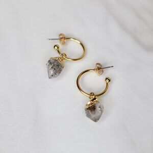 Herkimer Diamond Hoop Earrings | Raw Crystal | 14K Gold Plated